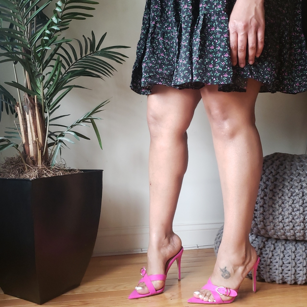 Pink Mules with Gold buckle | Women's size 10